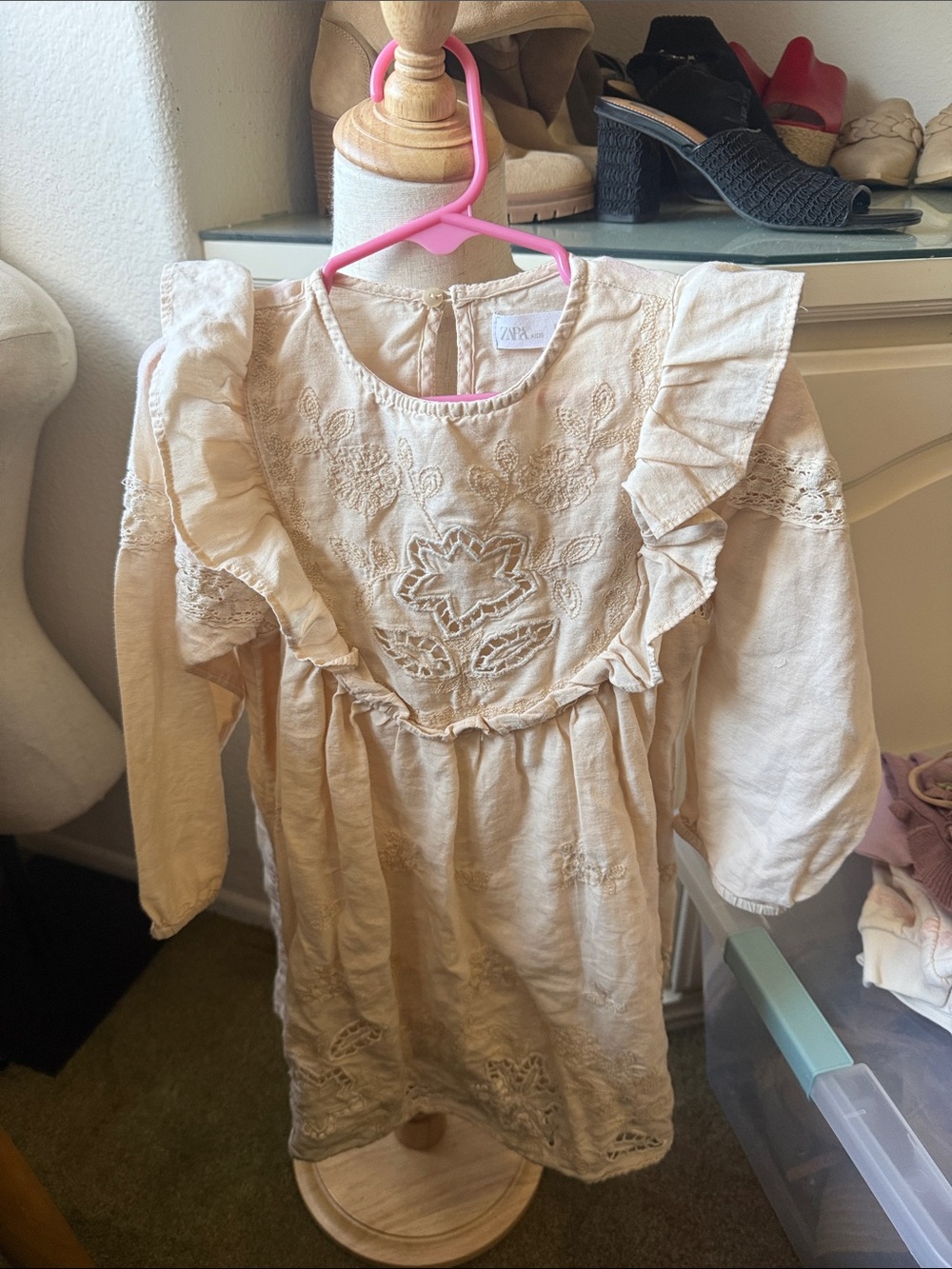 Zara Cream Embroidered Ruffle Dress - Picture 2 of 2